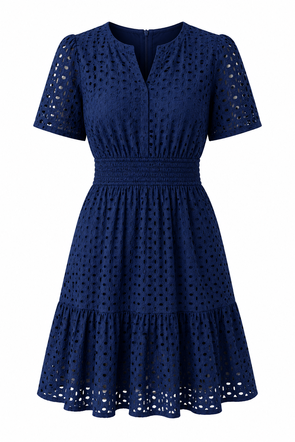 Damen Midikleid mit Lochspitze & kurzen Ärmeln