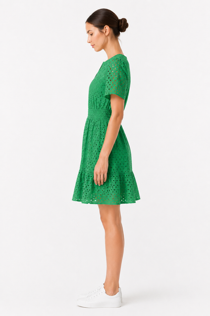 Damen Midikleid mit Lochspitze & kurzen Ärmeln