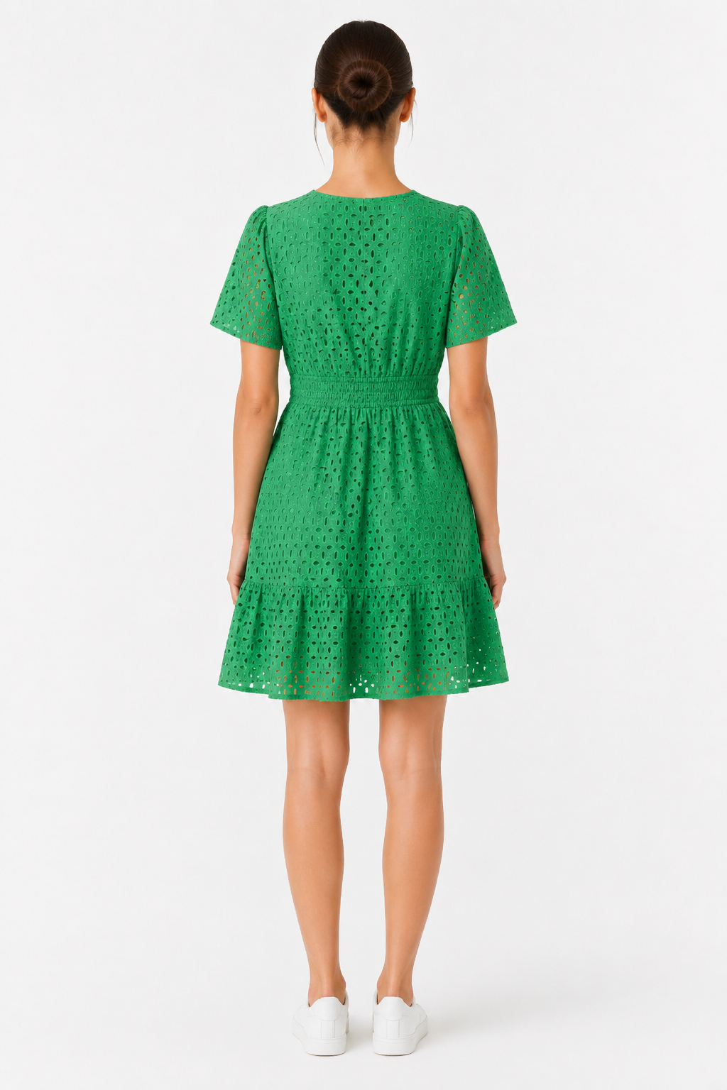 Damen Midikleid mit Lochspitze & kurzen Ärmeln
