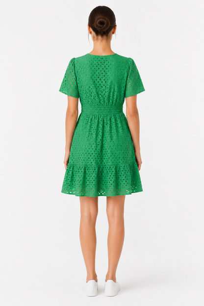 Damen Midikleid mit Lochspitze & kurzen Ärmeln