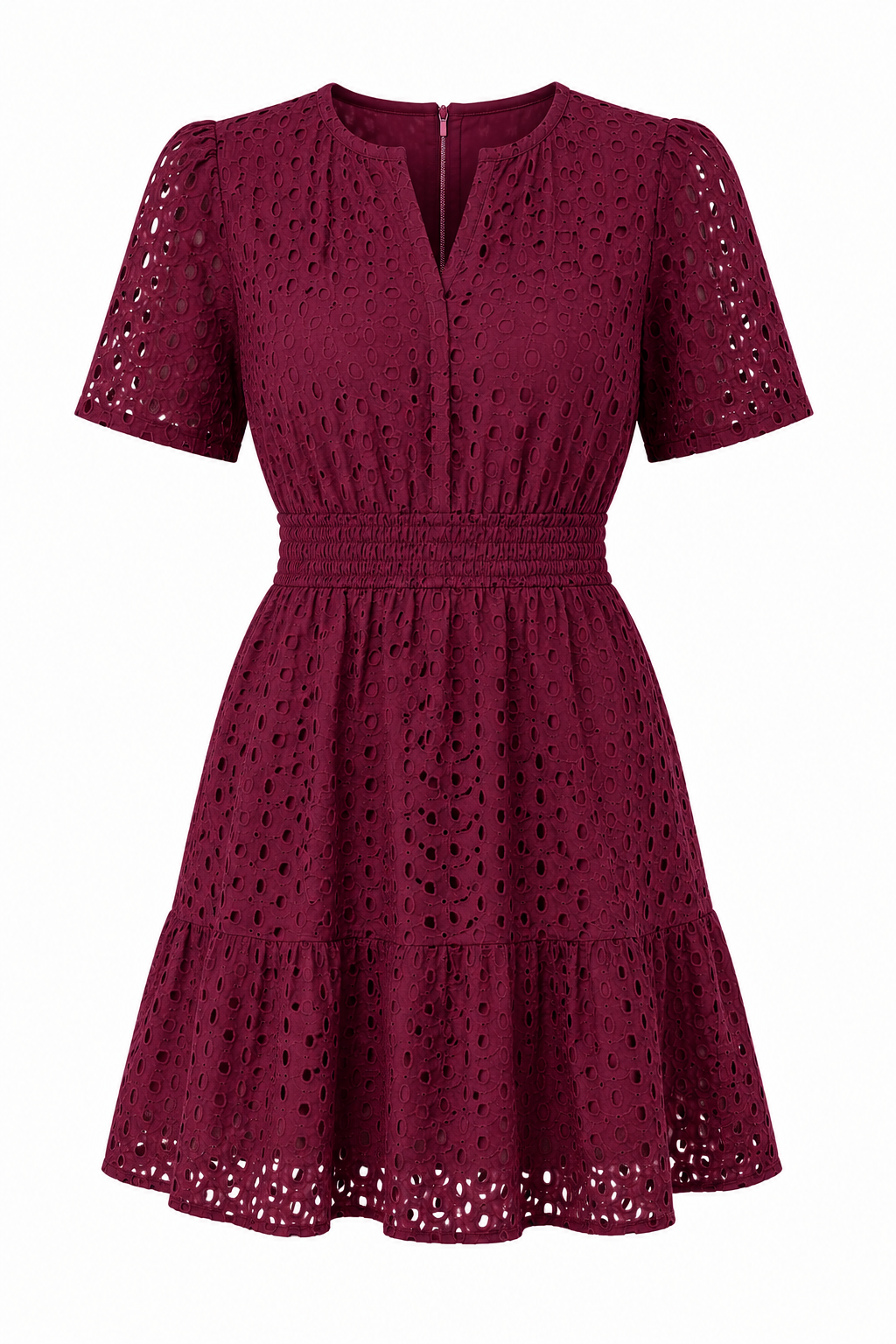 Damen Midikleid mit Lochspitze & kurzen Ärmeln