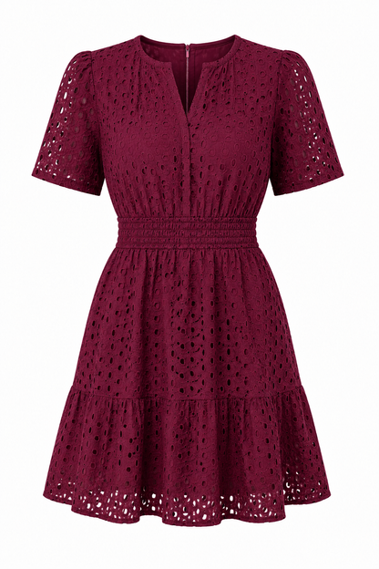 Damen Midikleid mit Lochspitze & kurzen Ärmeln