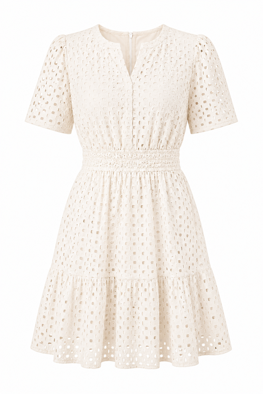 Damen Midikleid mit Lochspitze & kurzen Ärmeln
