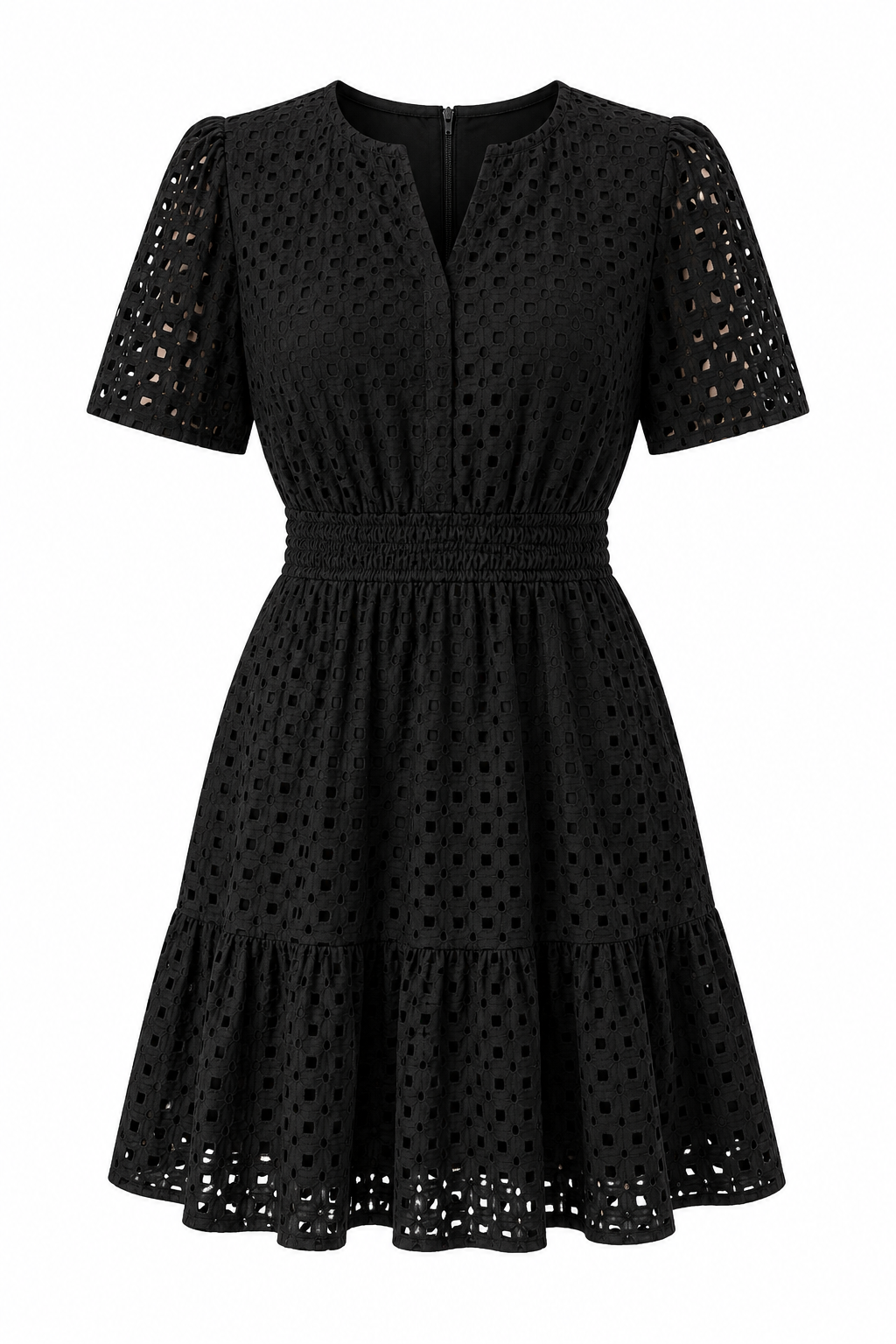 Damen Midikleid mit Lochspitze & kurzen Ärmeln