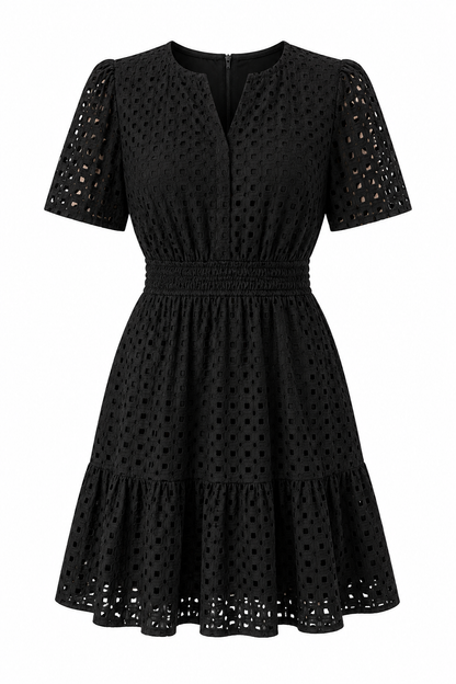 Damen Midikleid mit Lochspitze & kurzen Ärmeln