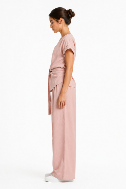 Damen Sommer-Zweiteiler – V-Ausschnitt & Weite Hose