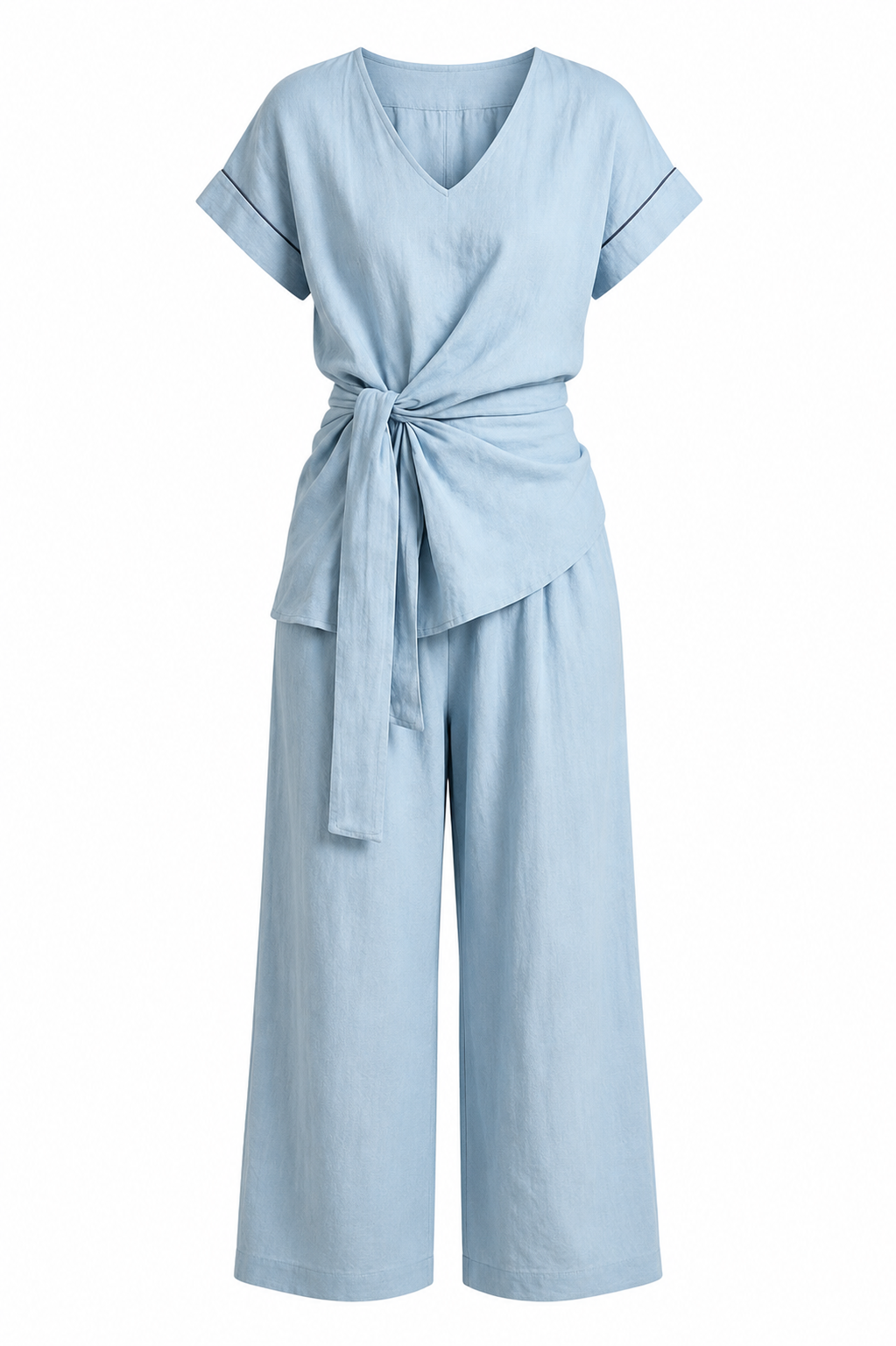 Damen Sommer-Zweiteiler – V-Ausschnitt & Weite Hose