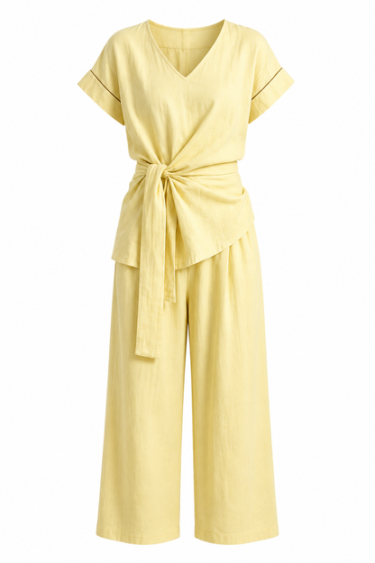 Damen Sommer-Zweiteiler – V-Ausschnitt & Weite Hose