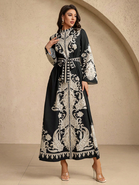 Elegantes Maxi-Kleid Damen – Festlich & Langarm mit Gürtel