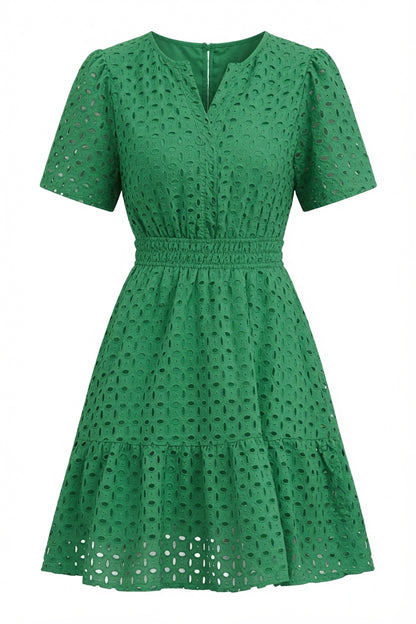 Damen Midikleid mit Lochspitze & kurzen Ärmeln